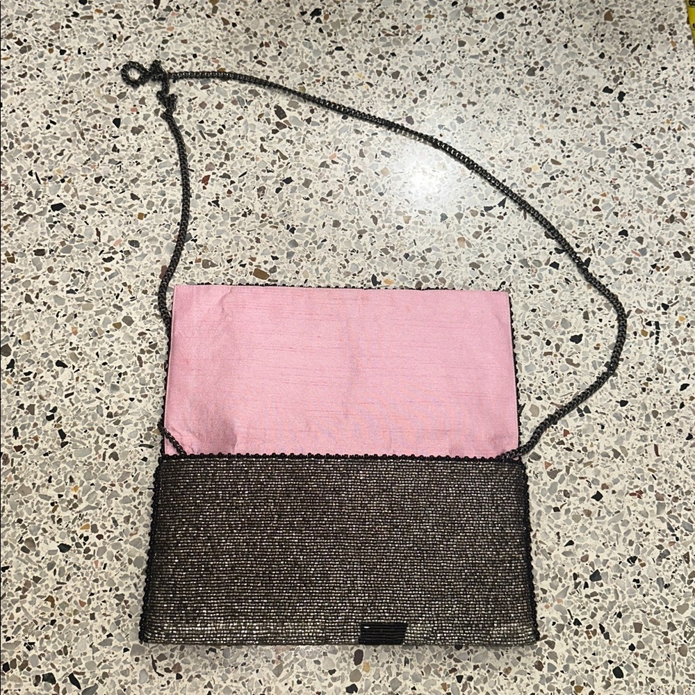 Mary Frances beaded bead embellished purse clutch black silver link champagne - Picture 3 of 9
